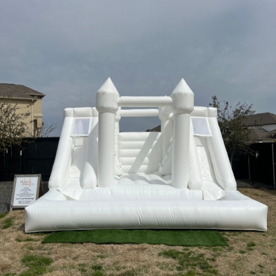Fun Inflatable White Double Slide Bounce House Slides Combo Big Bouncy Castle With Ball Pit